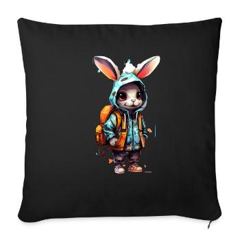 Dessin animé de lapin mignon - Housse de coussin décorative 45 x 45 cm - noir - Devant