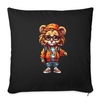 Dessin animé de lion mignon - Housse de coussin décorative 45 x 45 cm - noir - Devant
