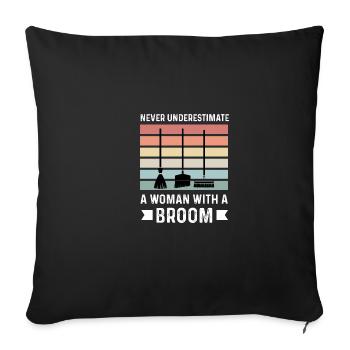 Woman with broom custodian gift - Sofa pillowcase 17,3'' x 17,3'' (45 x 45 cm) - black - Front