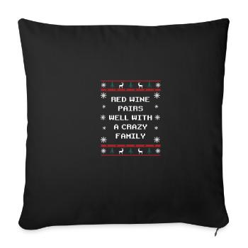 Le vin rouge se marie bien avec une bouteille de Noël folle - Housse de coussin décorative 45 x 45 cm - noir - Devant