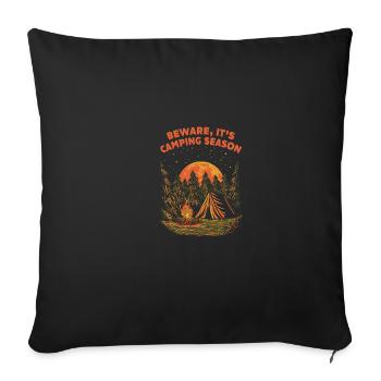 Beware of his camping season fun campers - Sofa pillowcase 17,3'' x 17,3'' (45 x 45 cm) - black - Front