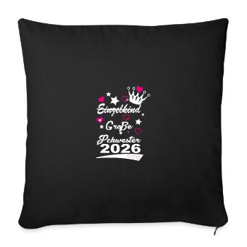 Einzelkind Große Schwester 2026 Krone Herzen - Sofakissenbezug 45 x 45 cm - Schwarz - Vorne