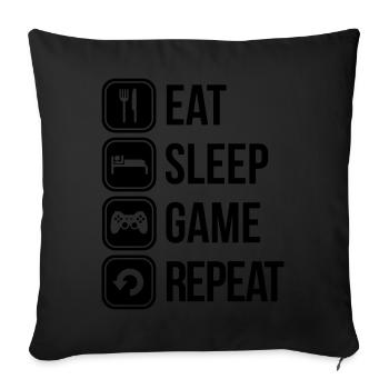 eat sleep game repeat - Sofa pillowcase 17,3'' x 17,3'' (45 x 45 cm) - black - Front