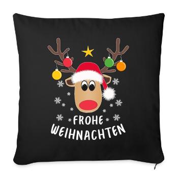Rentier Gesicht Frohe Weihnachten Schneeflocken - Sofakissenbezug 45 x 45 cm - Schwarz - Vorne