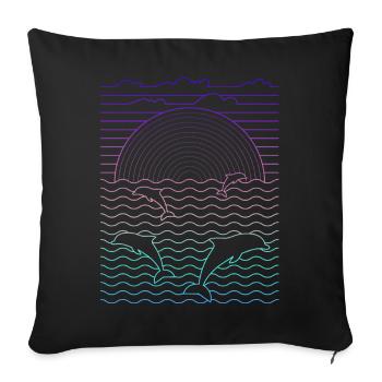 Sea & Dolphins (Lines) - Sofa pillowcase 17,3'' x 17,3'' (45 x 45 cm) - black - Front