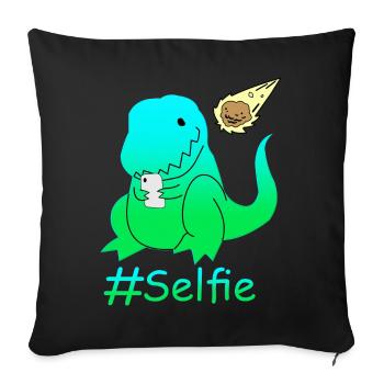 Dinosaure selfie drôle - Housse de coussin décorative 45 x 45 cm - noir - Devant