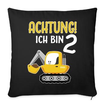 2. Geburtstag 2 Jahre Bagger Junge Jungs Jungen - Sofakissenbezug 45 x 45 cm - Schwarz - Vorne