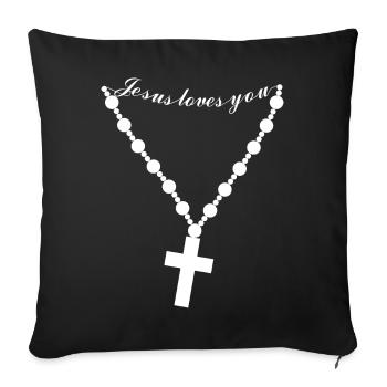 Pendentif avec une croix chrétienne et Jésus vous aime - Housse de coussin décorative 45 x 45 cm - noir - Devant