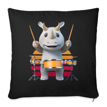 Drum-playing rhinoceros - Sofa pillowcase 17,3'' x 17,3'' (45 x 45 cm) - black - Front