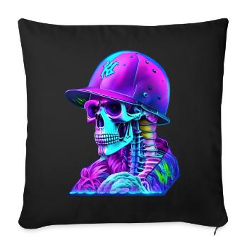 Squelette avec casquette - Housse de coussin décorative 45 x 45 cm - noir - Devant