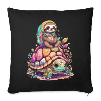 Sloth and Turtle on holiday - Sofa pillowcase 17,3'' x 17,3'' (45 x 45 cm) - black - Front