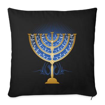 gold-colored Hanukkah candlestick with blue rays - Sofa pillowcase 17,3'' x 17,3'' (45 x 45 cm) - black - Front