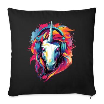 Unicorn with Headphones Music Mythical Beast Unicorns - Sofa pillowcase 17,3'' x 17,3'' (45 x 45 cm) - black - Front