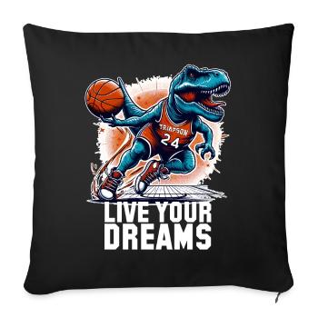 Cadeau de basket-ball T-Rex Dinosaur Dreams - Housse de coussin décorative 45 x 45 cm - noir - Devant