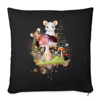 Two cute mice playing with colorful mushrooms - Sofa pillowcase 17,3'' x 17,3'' (45 x 45 cm) - black - Front