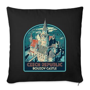 Illustration Château Bouzov, République Tchèque - Housse de coussin décorative 45 x 45 cm - noir - Devant