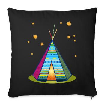 Buntes Tipi-Zelt – Fantasievolles Muster - Sofakissenbezug 45 x 45 cm - Schwarz - Vorne