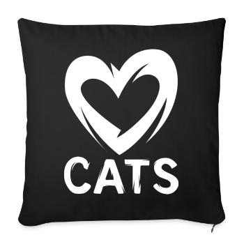 Cats Love - symbole de cœur pour les amoureux des chats - Housse de coussin décorative 45 x 45 cm - noir - Devant