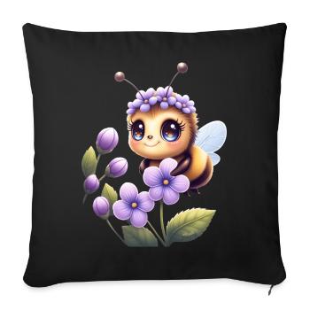 Abeille mignonne parmi les lilas 🐝 - Housse de coussin décorative 45 x 45 cm - noir - Devant