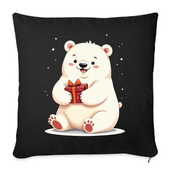 Ours polaire mignon avec illustration de cadeau - Housse de coussin décorative 45 x 45 cm - noir - Devant