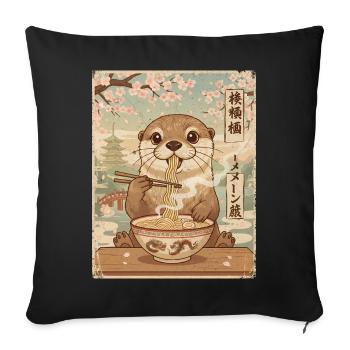 Ramen de loutre style vintage japonais - Housse de coussin décorative 45 x 45 cm - noir - Devant