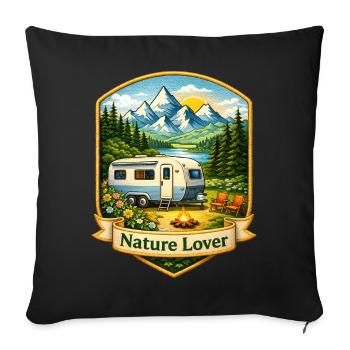 Camping in the mountains illustration - Sofa pillowcase 17,3'' x 17,3'' (45 x 45 cm) - black - Front