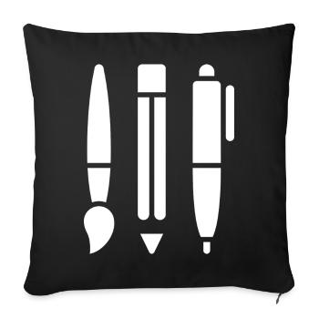 Pinceau, crayon et stylo - Symbole artistique - Housse de coussin décorative 45 x 45 cm - noir - Devant