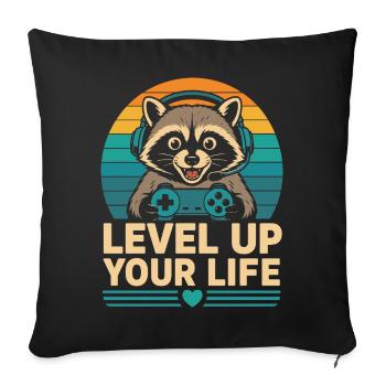 Level Up Your Life Raccoon Gamer - Sofa pillowcase 17,3'' x 17,3'' (45 x 45 cm) - black - Front