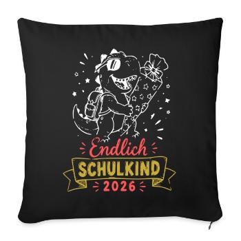 Endlich Schulkind 2026 Dino - Sofakissenbezug 45 x 45 cm - Schwarz - Vorne