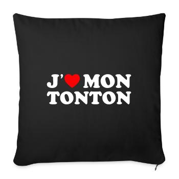 J'aime Mon Tonton Cadeau Oncle Coeur Rouge - Housse de coussin décorative 45 x 45 cm - noir - Devant