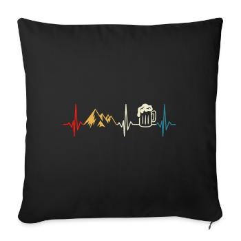 Berge Bier Herzschlag EKG Retro Wandern Gebirge - Sofakissenbezug 45 x 45 cm - Schwarz - Vorne