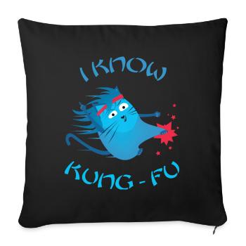 Funny Cat - I Know Kung Fu - Chats drôles - Housse de coussin décorative 45 x 45 cm - noir - Devant