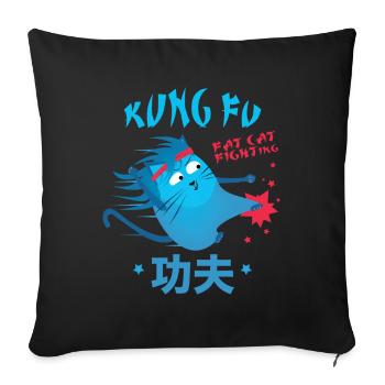 Kung Fu Fat Cat Fighting - Chats drôles - Housse de coussin décorative 45 x 45 cm - noir - Devant