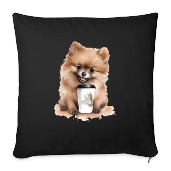 Pomeranian dog with coffee watercolor style - Sofa pillowcase 17,3'' x 17,3'' (45 x 45 cm) - black - Front