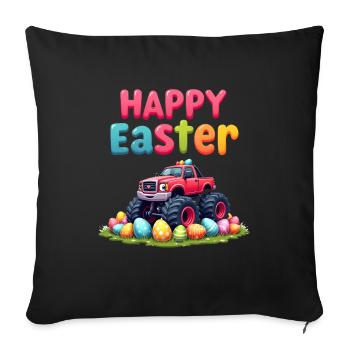 Garçons Happy Easter Monster Truck Oeufs de Pâques - Housse de coussin décorative 45 x 45 cm - noir - Devant