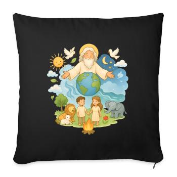 Creation Story Children's Design God & Animals - Sofa pillowcase 17,3'' x 17,3'' (45 x 45 cm) - black - Front