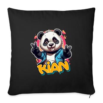 KIAN - Beau nom de garçon avec Cool Panda - Housse de coussin décorative 45 x 45 cm - noir - Devant