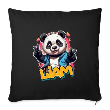 LIAM - Schöner Jungen Name mit Coolem Panda - Sofakissenbezug 45 x 45 cm - Schwarz - Vorne