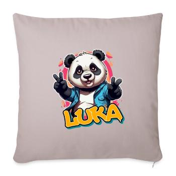 LUKA - Beau prénom de garçon avec un panda cool - Housse de coussin décorative 45 x 45 cm - taupe clair - Devant