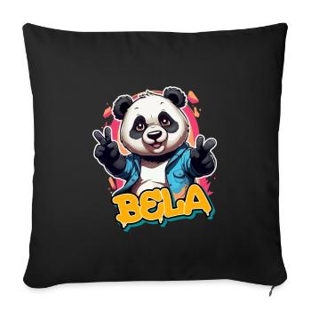 BELA - Beau prénom de garçon avec un panda cool - Housse de coussin décorative 45 x 45 cm - noir - Devant