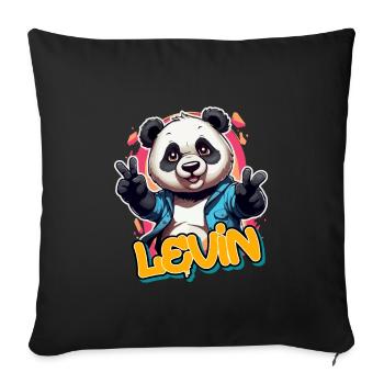 LEVIN - Schöner Jungen Name mit coolem Panda - Sofakissenbezug 45 x 45 cm - Schwarz - Vorne
