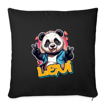LEVI - Handsome boy name with cool panda - Sofa pillowcase 17,3'' x 17,3'' (45 x 45 cm) - black - Front