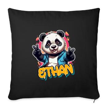 ETHAN - Schöner Jungen Name mit coolem Panda - Sofakissenbezug 45 x 45 cm - Schwarz - Vorne