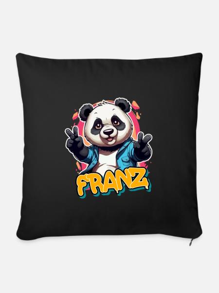 FRANZ - Schöner Jungen Name mit coolem Panda - Sofakissenbezug 45 x 45 cm - Schwarz