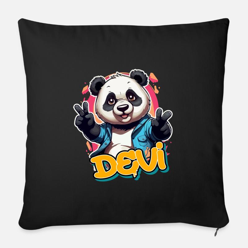 DEVI - Handsome boy name with cool panda - Sofa pillowcase 17,3'' x 17,3'' (45 x 45 cm) - black