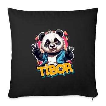 TIBOR - Schöner Jungen Name mit coolem Panda - Sofakissenbezug 45 x 45 cm - Schwarz - Vorne