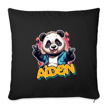 AIDEN - Handsome Boy Name with Cool Panda - Sofa pillowcase 17,3'' x 17,3'' (45 x 45 cm) - black - Front