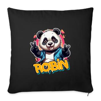 ROBIN - Schöner Jungen Name mit coolem Panda - Sofakissenbezug 45 x 45 cm - Schwarz - Vorne
