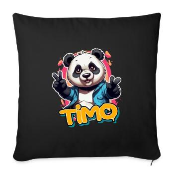 TIMO - Beau prénom de garçon avec un panda cool - Housse de coussin décorative 45 x 45 cm - noir - Devant