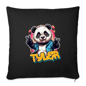 TYLER - Handsome Boy Name with Cool Panda - Sofa pillowcase 17,3'' x 17,3'' (45 x 45 cm) - black - Front